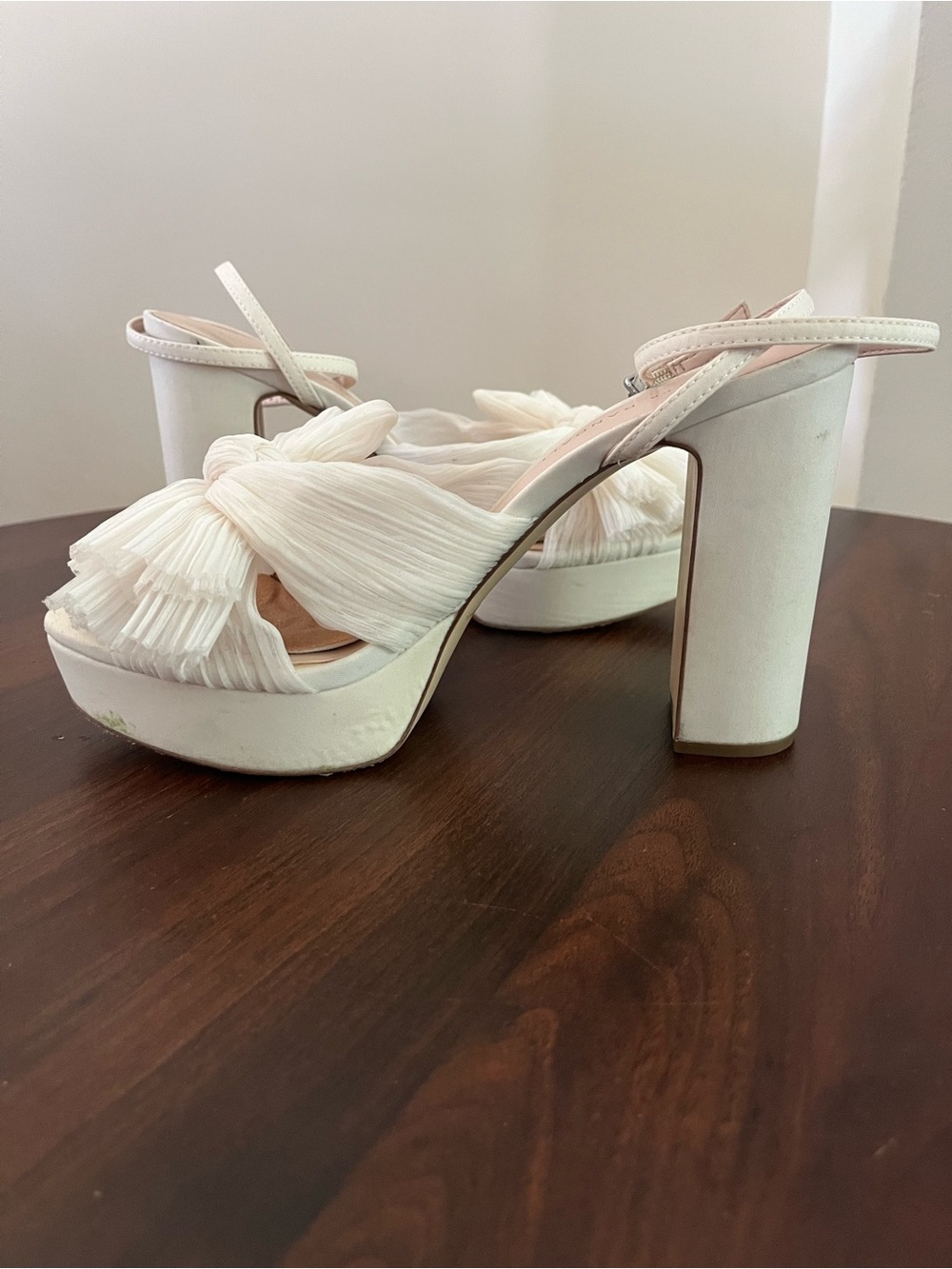 Loeffler Randall Natalia Pleated Bow Platform Sandals White Size 8.5 Wedding - Picture 9 of 12